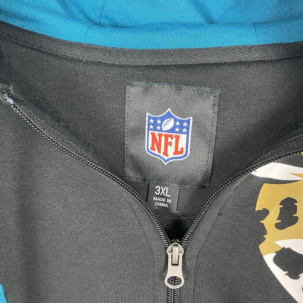 Jacksonville Jaguars Full Zip Hoodie Mens 3XL NFL Embroidered Black Teal - Picture 3 of 14